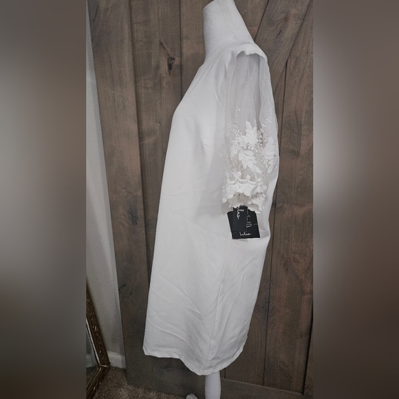 LULU'S Dance a Little Lace White Embroidered Short Sleeve Shift Dress. M NWT - Picture 12 of 16